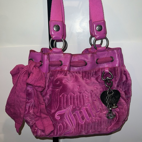 Rare Vintage Pink Juicy Couture Purse Y2K Tote Bag Handbag Daydreamer Velour - Picture 10 of 11